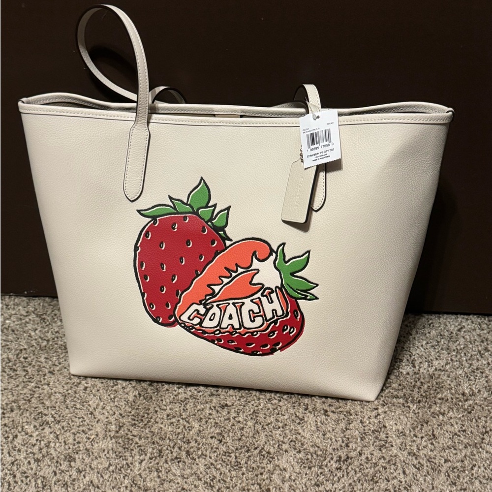 Coach City Tote with Strawberry Graphic